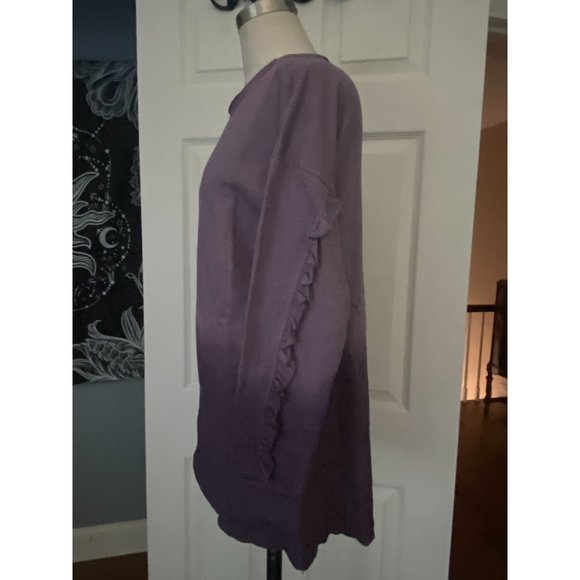 NWT Indigo Thread purple color fade sweatshirt top ruffled sleeve XS RUNS BIG - Picture 2 of 4